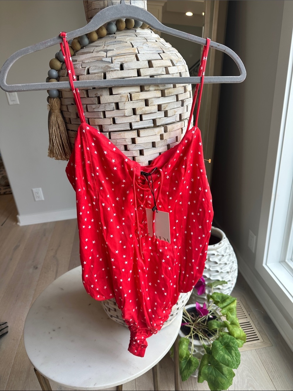 Zara Red Star Print Lace-Up Bodysuit